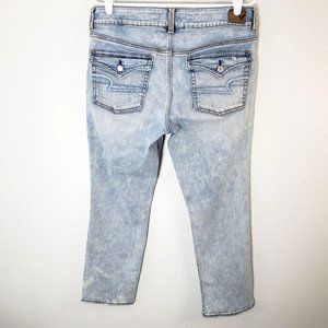 American Eagle Button Fly Super Stretch Jeans High Rise Acid Wash Distressed